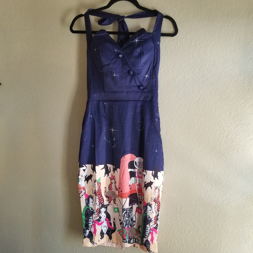 Adorable Lindy Bop Retro Atomic Cats Halter Dress
